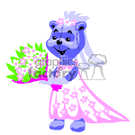 Teddy bear bride holding flowers.