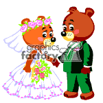 clipart - Teddy bear wedding couple kissing..