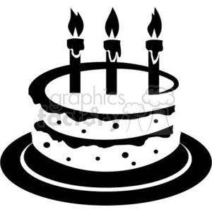 clipart - black and white birthday cake.