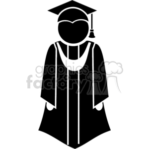 Black and white outline of a student wearing a cap and gown