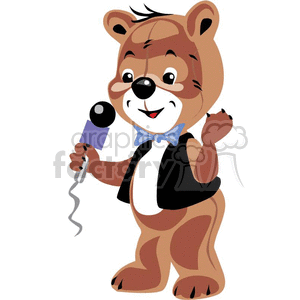 clipart - Singing teddy bear with microphone.