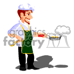 Animated man cooking some eggs for breakfast. clipart.