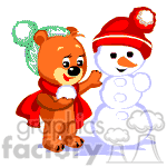 Teddy bear building a snowman. animation. Royalty-free animation # 371153