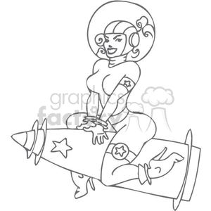 astronaut girl sitted on a spaceship clipart.