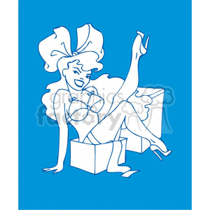 clipart - pinup girl popping out of present.
