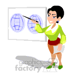clipart - Teacher talking about the globe.