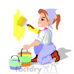 clipart - Female painting the wall yellow.