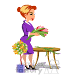 clipart - Florist creating bouqets of flowers.