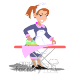 Girl ironing some clothes clipart.