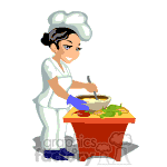 clipart - Female chef stirring a bowl of food.