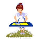 Female maid ironing some clothes clipart.