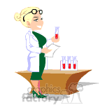 clipart - Female scientist examining test tubes.