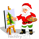 Santa painting a picture of a Christmas tree. clipart.