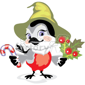 bird holding a candy cane and berries clipart. Royalty-free image # 372604