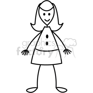 Black and White Stick Figure of a Girl with a Dress clipart.