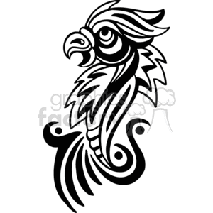 Black and white tribal bird with open beak clipart.