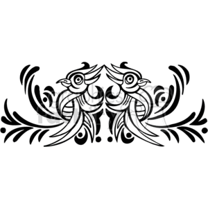 Black and white tribal art of birds back to back, mirror image clipart. Commercial use image # 373087