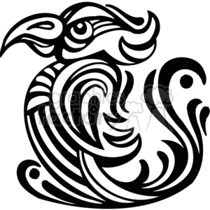 Black and white art of tribal bird left-facing clipart.