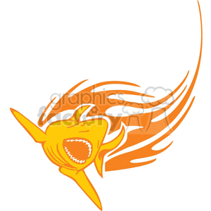 clipart - Swimming Shark with Big Flames.