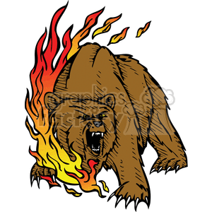 bear in fire clipart.