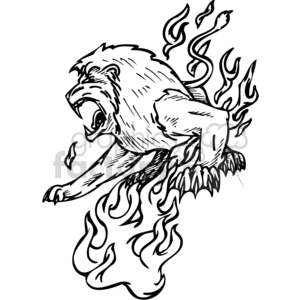 black and white lion in fire clipart.