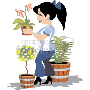 clipart vector occupations work working job jobs female plant plants flower flowers spring cleaning gardening tulips planting+flower