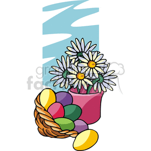 clipart - Colorful Eggs and Flowers in a Small Pink Cup.