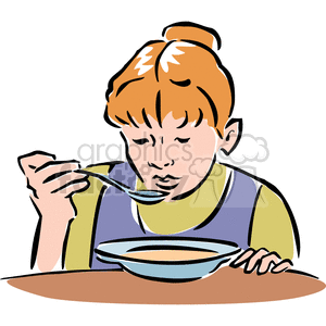 clipart - Girl eating soup.