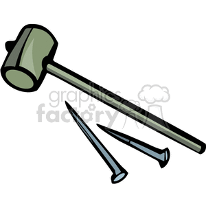 clipart - A Silver Hammer and Spikes.