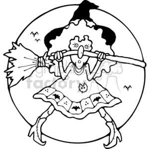 vector clipart halloween witch witches wicked broom stick moon black white