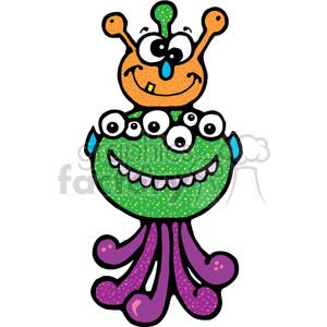 vector clipart halloween funny monster creatures cartoon monsters green orange eyes creature alien aliens