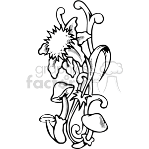 vinyl-ready vector black white design tattoo tattoos art line clip art mushroom plant plants flower flowers mushrooms