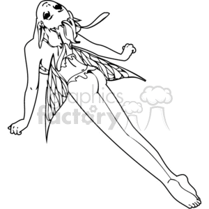 vector clip art vinyl-ready girl girls fantasy elf elfs black white cartoon cartoons art anime wing wings jumping