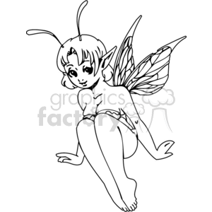 vector clip art vinyl-ready girl girls fantasy elf elfs black white cartoon cartoons art anime wing wings fairy