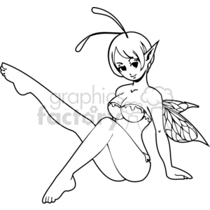 vector clip+art vinyl+ready girl girls fantasy elf elfs black+white cartoon cartoons art anime wing wings happy laying flower flowers wink posing sexy cute