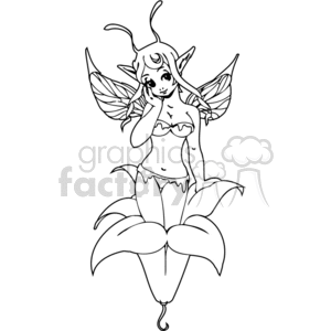 Fantasy Elf Girl sitting in a flower clipart. Commercial use image # 375499