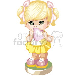 Girl in a yellow dress holding a pink heart clipart.