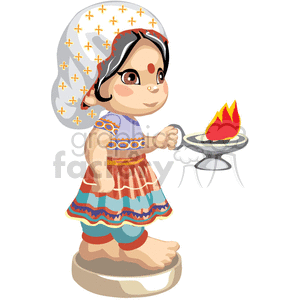 An indian girl carrying a firepot clipart.