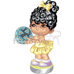 Little girl in a yellow dress holding a ball clipart. Commercial use image # 376138