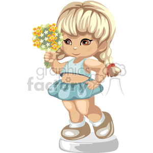 Little girl holding bouquet of flowers in midriff shirt and a skirt clipart. Royalty-free image # 376143