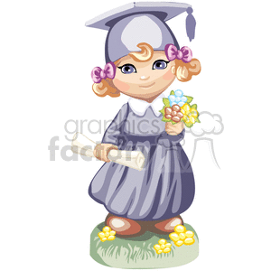 Little Girl in a Cap and Gown Graduating from School clipart.