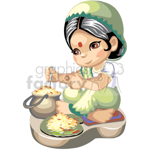 Cute indian girl cooking clipart.