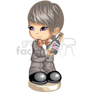 A little boy in a grey suit holding a bottle of champagne clipart. Royalty-free image # 376263
