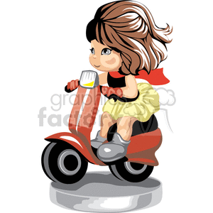 clipart - Small girl riding a scooter.