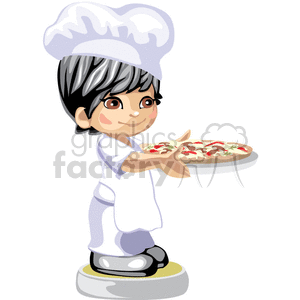 Little chef boy holding a pizza clipart. Royalty-free image # 376393