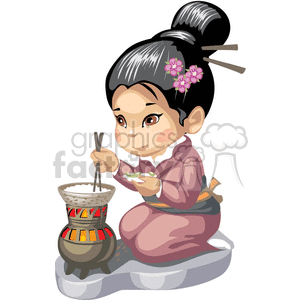 Asian girl cooking rice clipart. Commercial use image # 376403