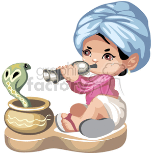 Little indian boy singing to a cobra snake clipart. Commercial use image # 376438