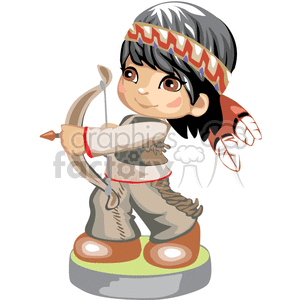 A native american boy shooting a bow and arrow clipart.