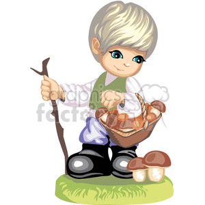 A boy gathering mushrooms clipart. Commercial use image # 376493