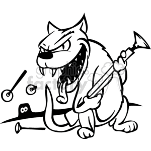 Black and white image of a cat holding a dart gun clipart.